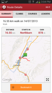 MapMyRide stats for today's walk